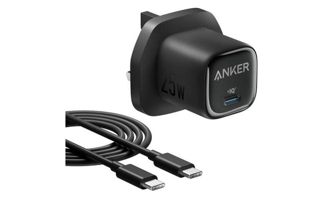 Anker 25W USB C Charger Block, Compact and Foldable, Supports PPS Fast Charging for Galaxy S24/Z Fold/Z Flip/Tab, iPhone 17/16 Series, iPad with Cable - Black